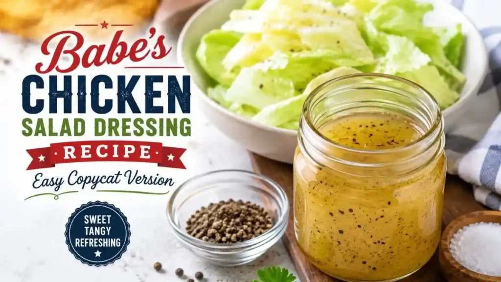 Homemade Babe's Chicken Salad Dressing Recipe copycat served with fresh iceberg lettuce.
