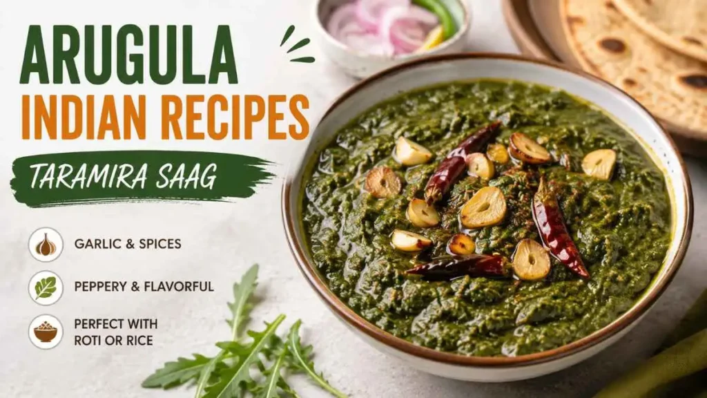 Arugula Indian recipes featuring Taramira-style saag with garlic and Indian spices